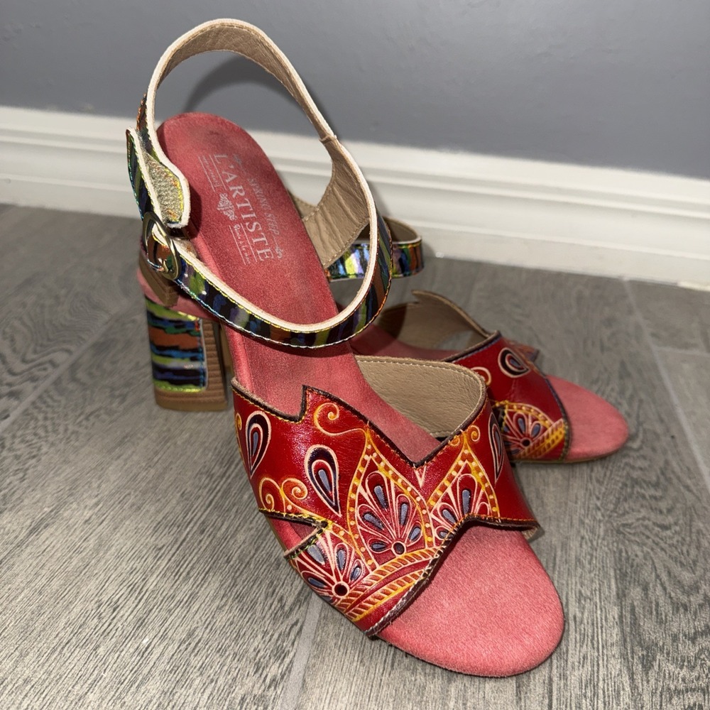 L'Artiste Spring Step Sassyclass Block Heel Sandals 10.5W Multicolor Art To Wear